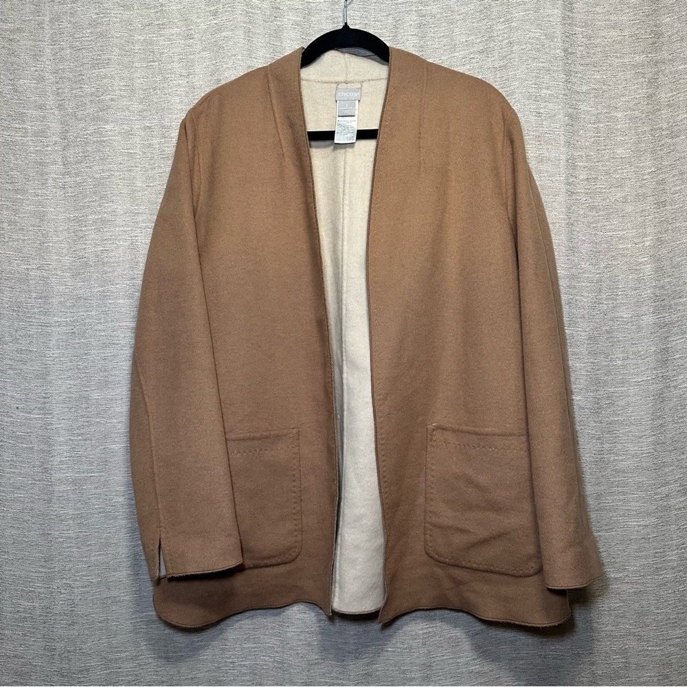 Chico’s Camel Open Front Layering Jacket |Coastal Grandma Minimalist Cardigan